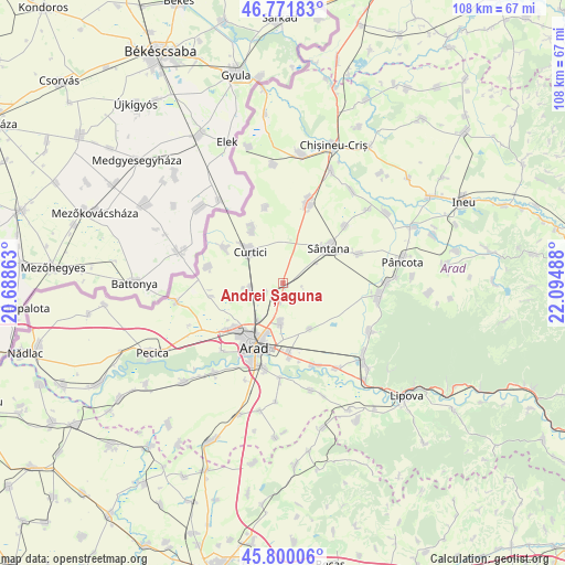 Andrei Șaguna on map