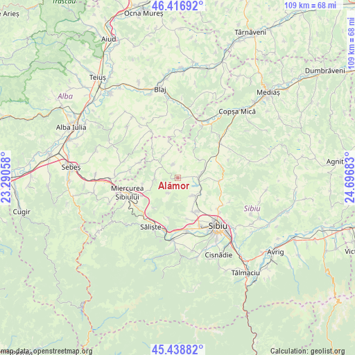 Alămor on map