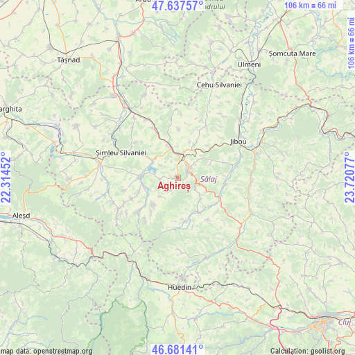 Aghireș on map