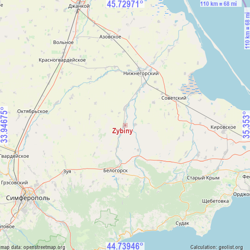 Zybiny on map