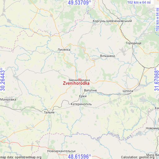 Zvenihorodka on map