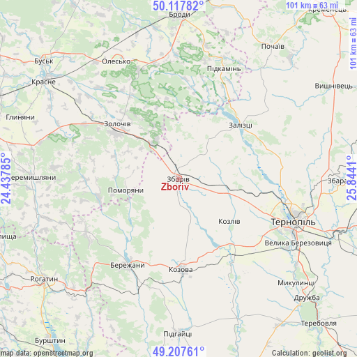 Zboriv on map