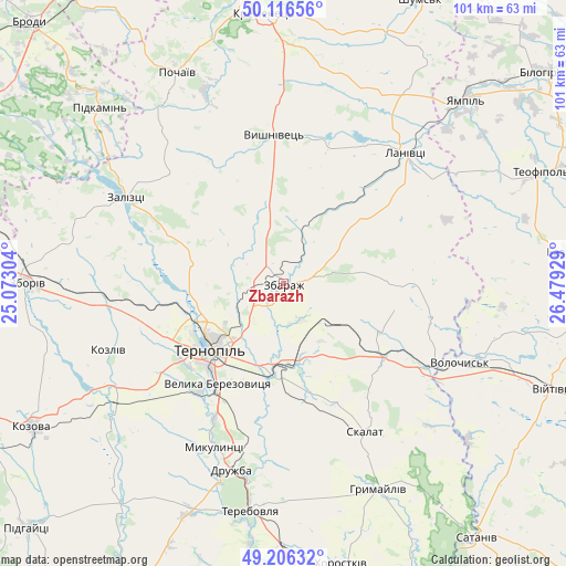 Zbarazh on map