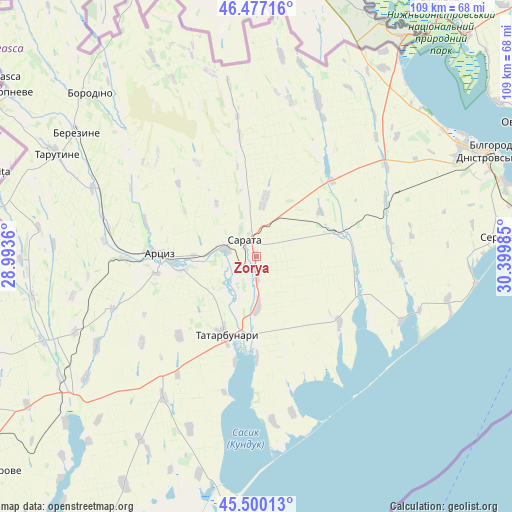 Zorya on map