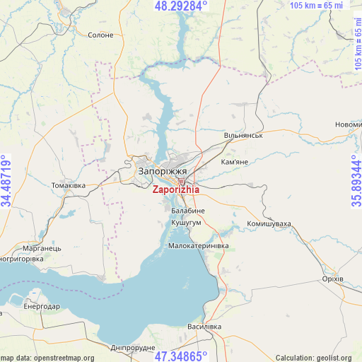 Zaporizhia on map