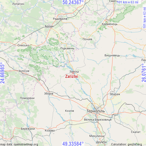 Zaliztsi on map