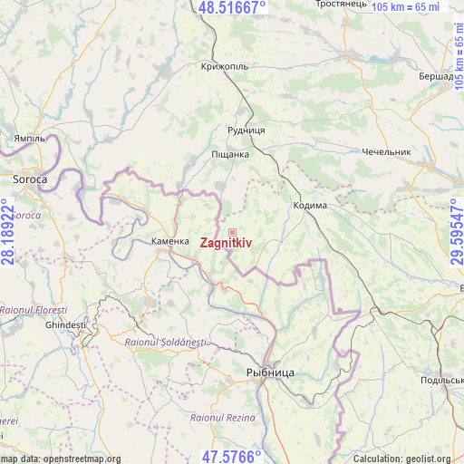 Zagnitkiv on map