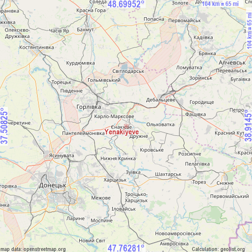 Yenakiyeve on map