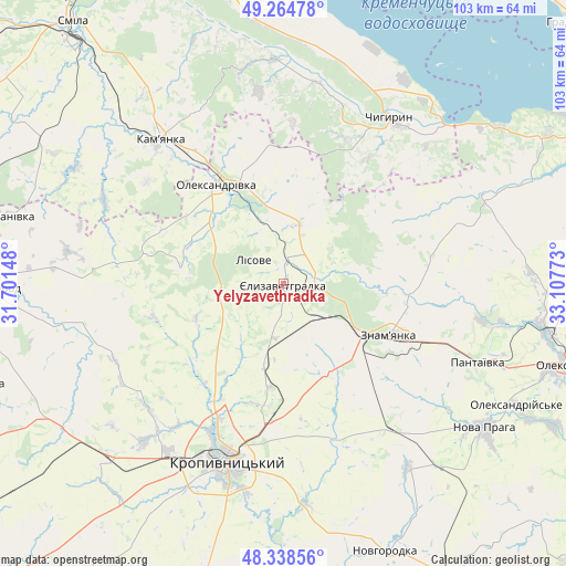 Yelyzavethradka on map