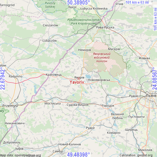Yavoriv on map