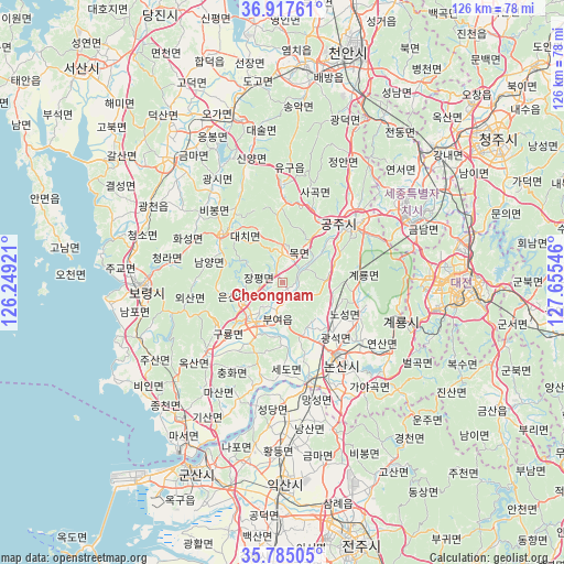 Cheongnam on map