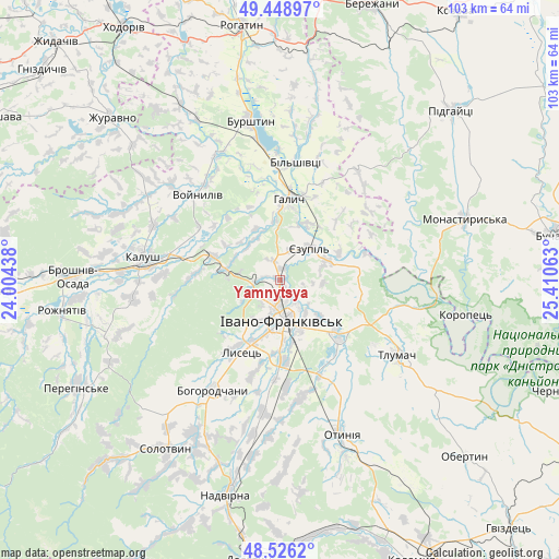Yamnytsya on map