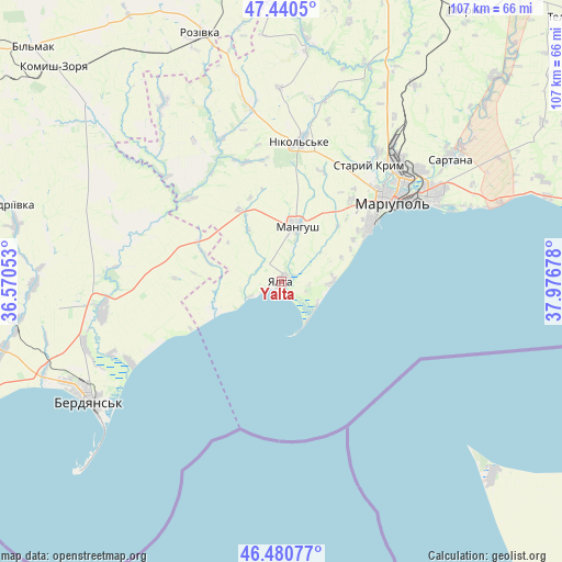 Yalta on map