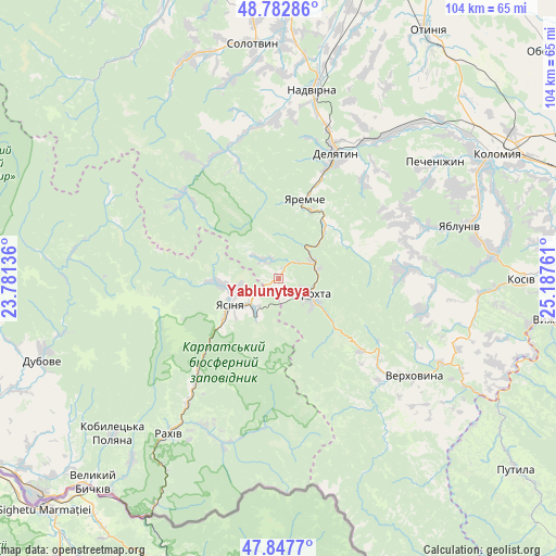 Yablunytsya on map