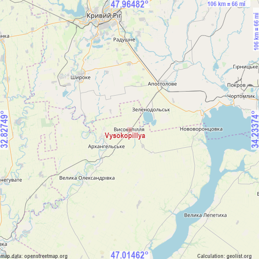 Vysokopillya on map