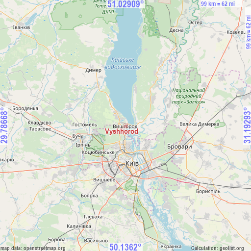 Vyshhorod on map