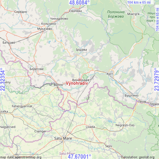 Vynohradiv on map