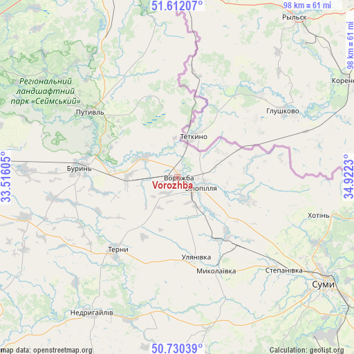 Vorozhba on map
