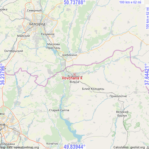 Vovchans’k on map