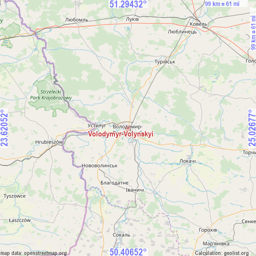 Volodymyr-Volynskyi on map