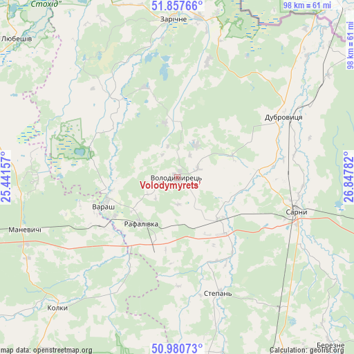 Volodymyrets’ on map