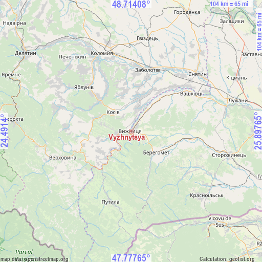Vyzhnytsya on map