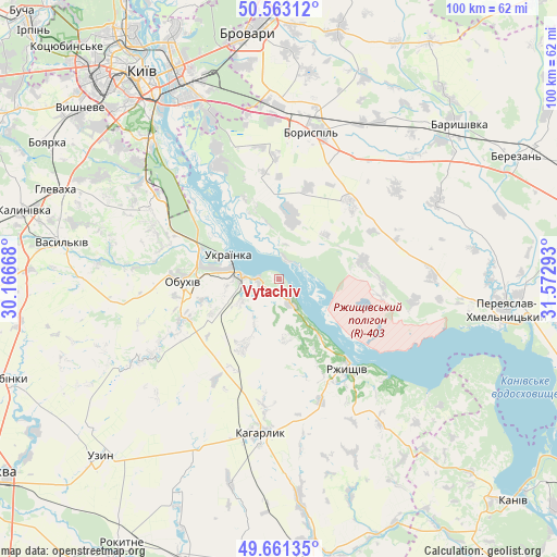 Vytachiv on map
