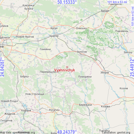 Vyshnivchyk on map