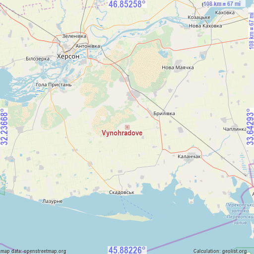 Vynohradove on map