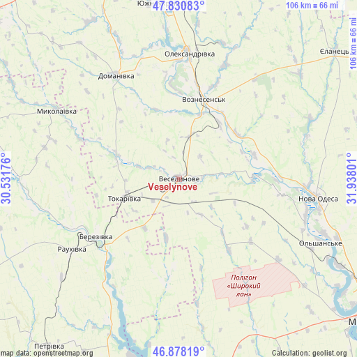 Veselynove on map