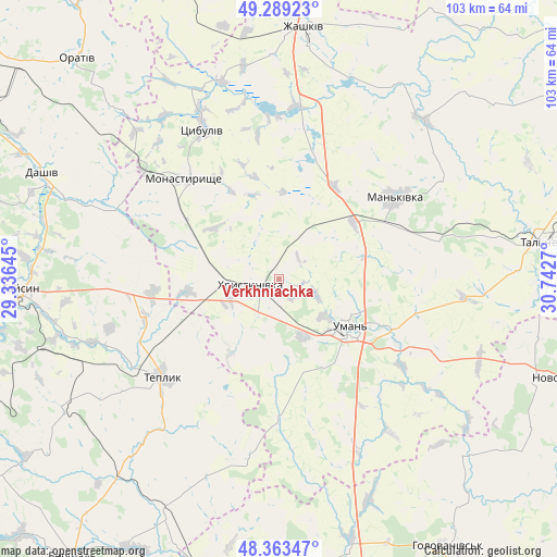 Verkhniachka on map