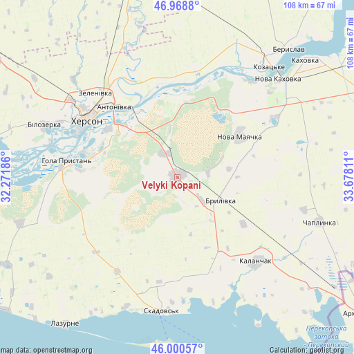 Velyki Kopani on map