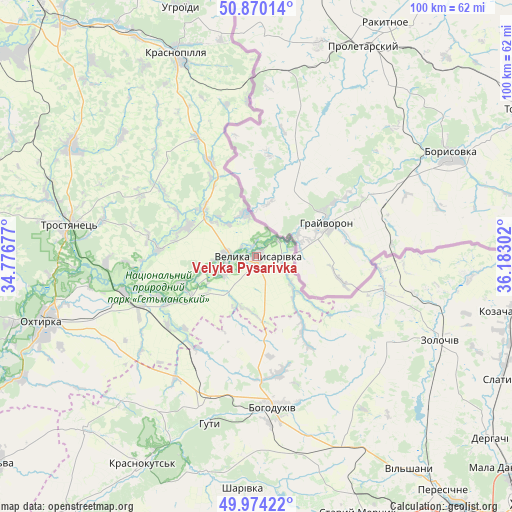 Velyka Pysarivka on map