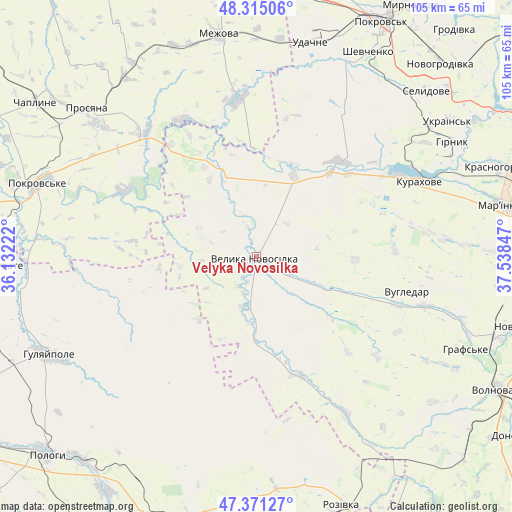Velyka Novosilka on map