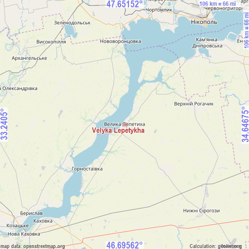 Velyka Lepetykha on map