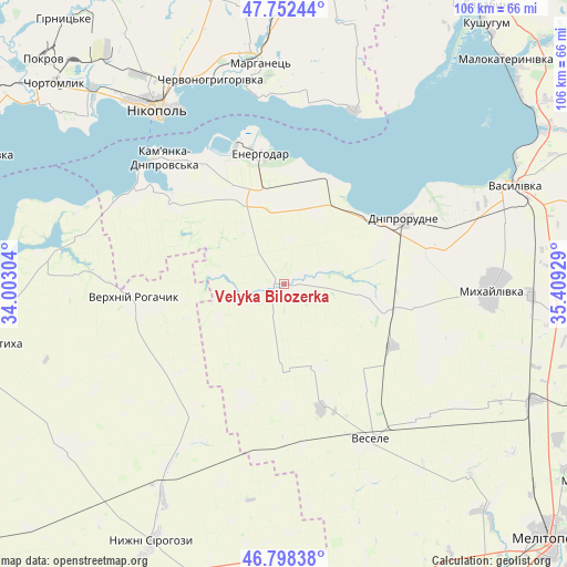 Velyka Bilozerka on map