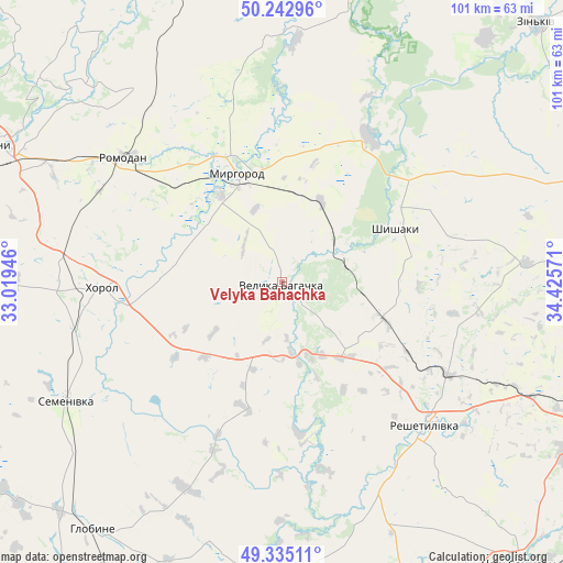 Velyka Bahachka on map