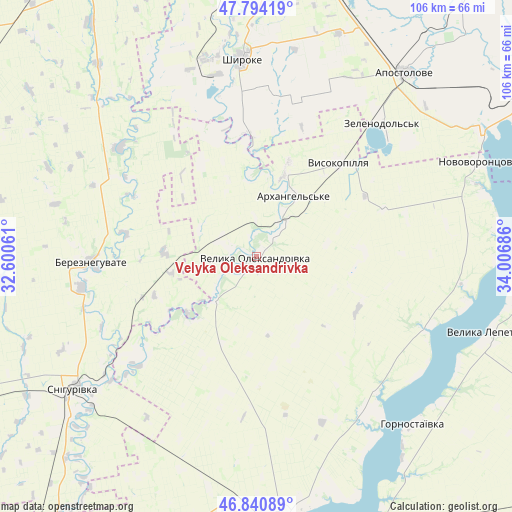 Velyka Oleksandrivka on map