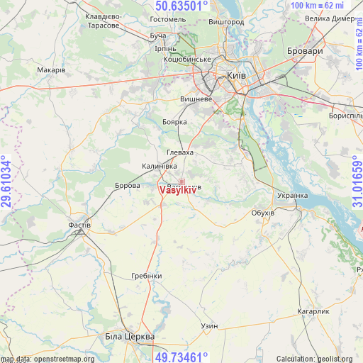 Vasylkiv on map
