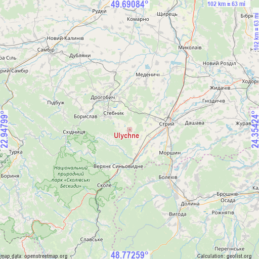 Ulychne on map