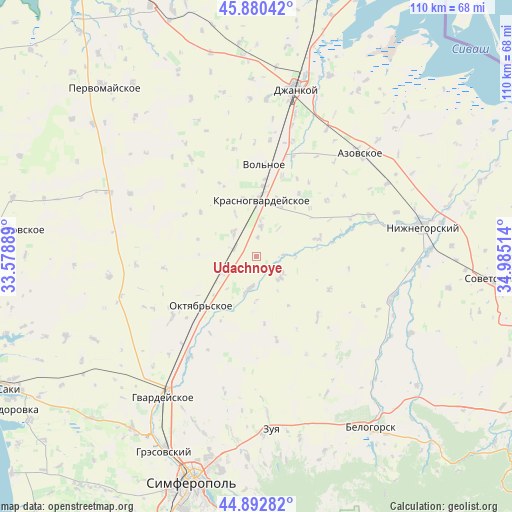 Udachnoye on map