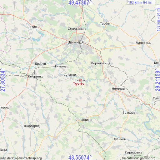 Tyvriv on map