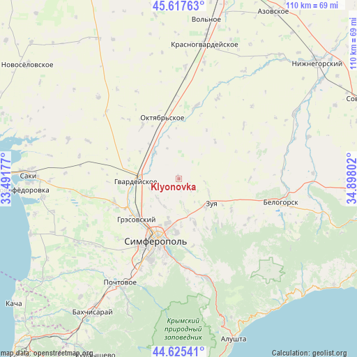 Klyonovka on map