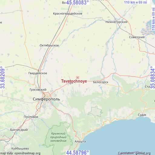 Tsvetochnoye on map