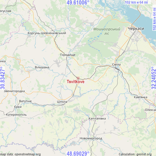 Tsvitkove on map