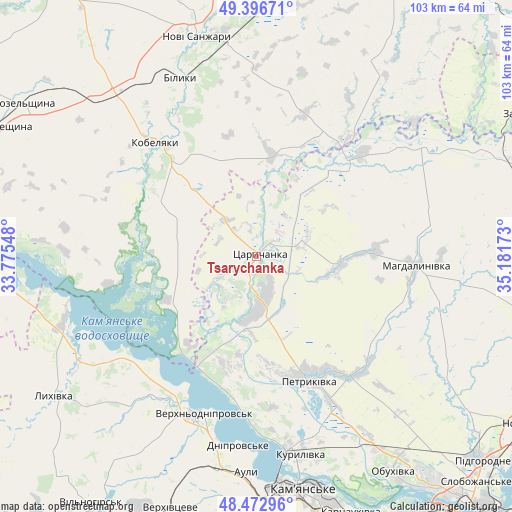 Tsarychanka on map
