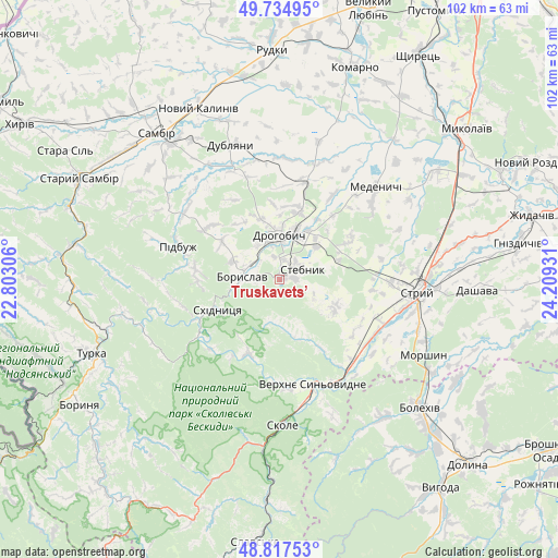 Truskavets’ on map