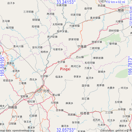 Pingxi on map