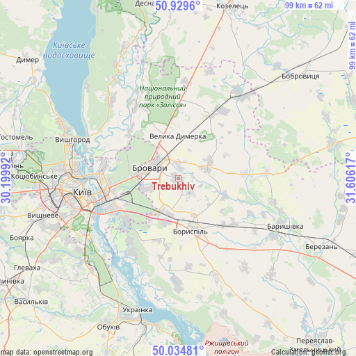 Trebukhiv on map