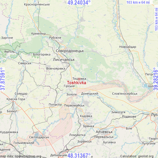 Toshkivka on map